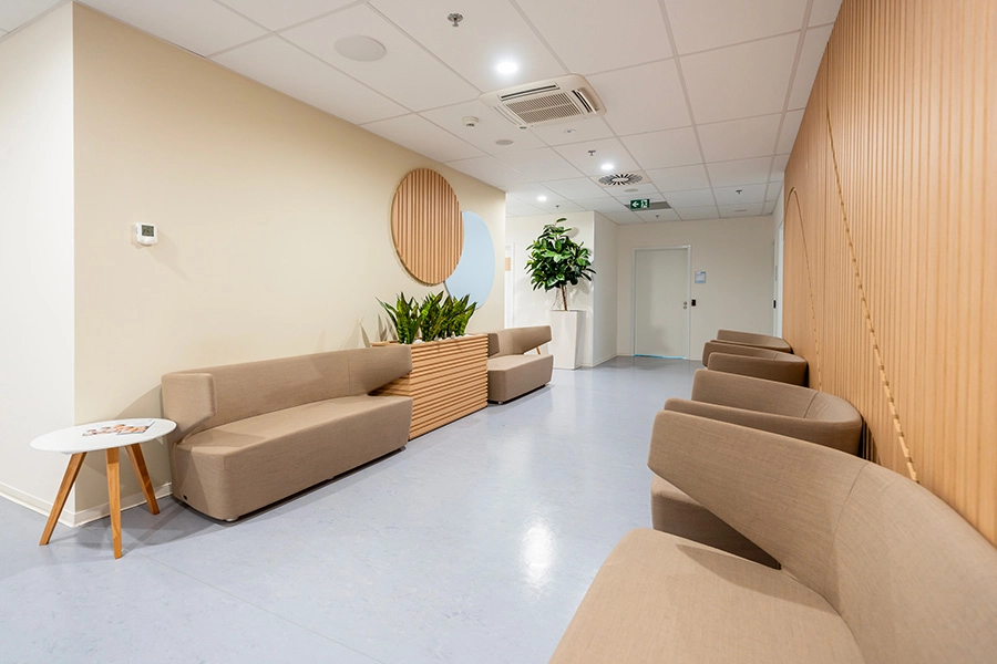 Waiting room in front of the outpatient clinic for consultations