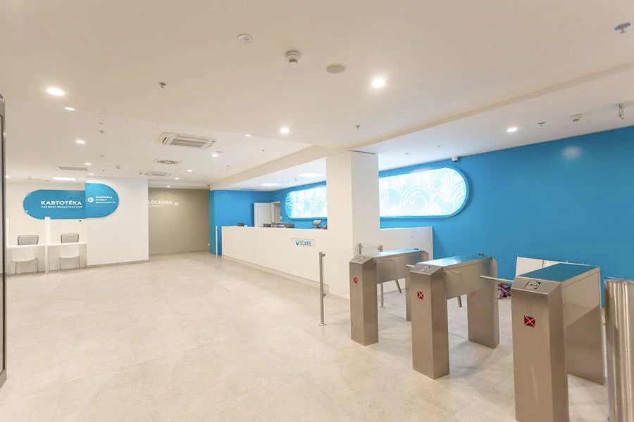 Reception at the entrance to the building